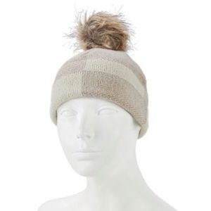 Christian Siriano Checkered Winter Hat Cream and Beige